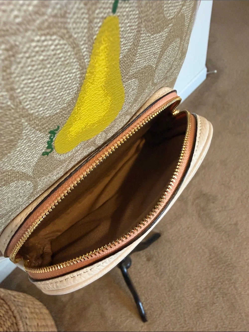Coach Cream Signature Mini Backpack with Yellow Pear Motif
